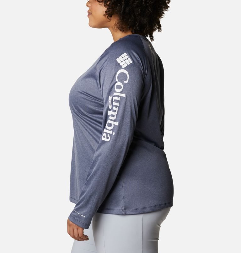 Women's Columbia PFG Tidal Tee Heather Long Sleeve Sweatshirts Navy | Plus Size CA-V5C38